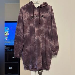 VICTORIA’S SECRET PINK Women’s Purple Tye Dye Hoodie Sweatshirt Mini Dress SMALL